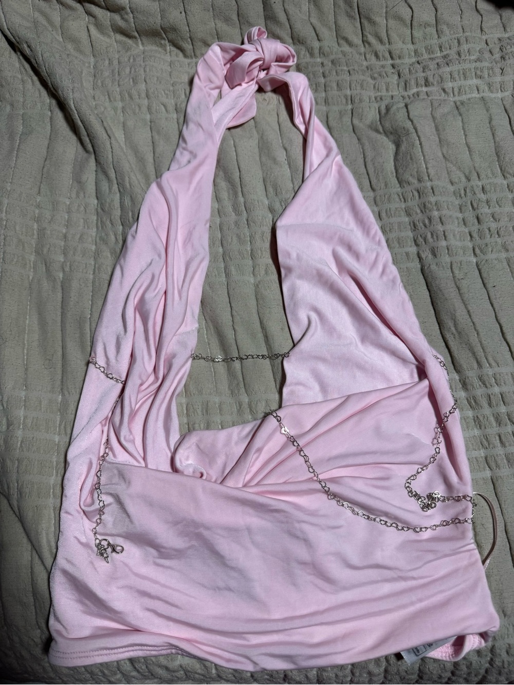 Edikted Light Pink Chain-Accent Halter top